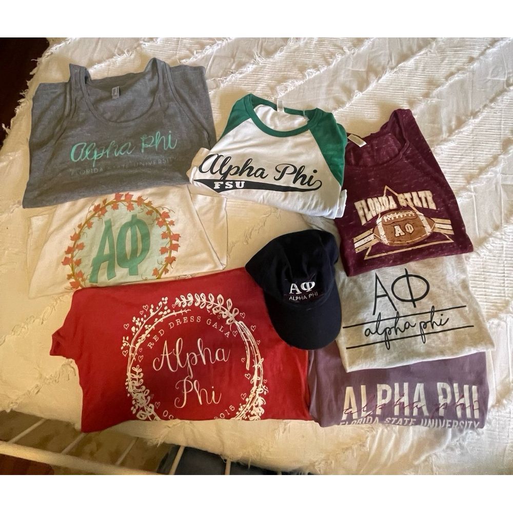 Alpha Phi sorority shirts lot of 7 FSU and 1 hat